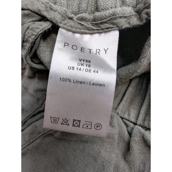 Poetry Linen Balloon Barrel Pants Green Size 14 Cropped Lagenlook Boho - Picture 6 of 11